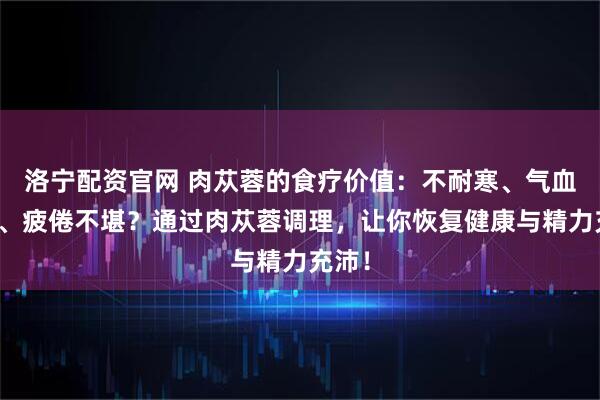 洛宁配资官网 肉苁蓉的食疗价值:不耐寒、气血不足、疲倦不堪?通过肉苁蓉调理,让你恢复健康与精力充沛!
