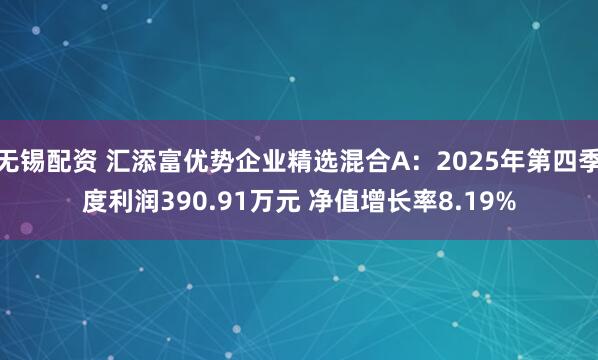 无锡配资 汇添富优势企业精选混合A：2025年第四季度利润390.91万元 净值增长率8.19%